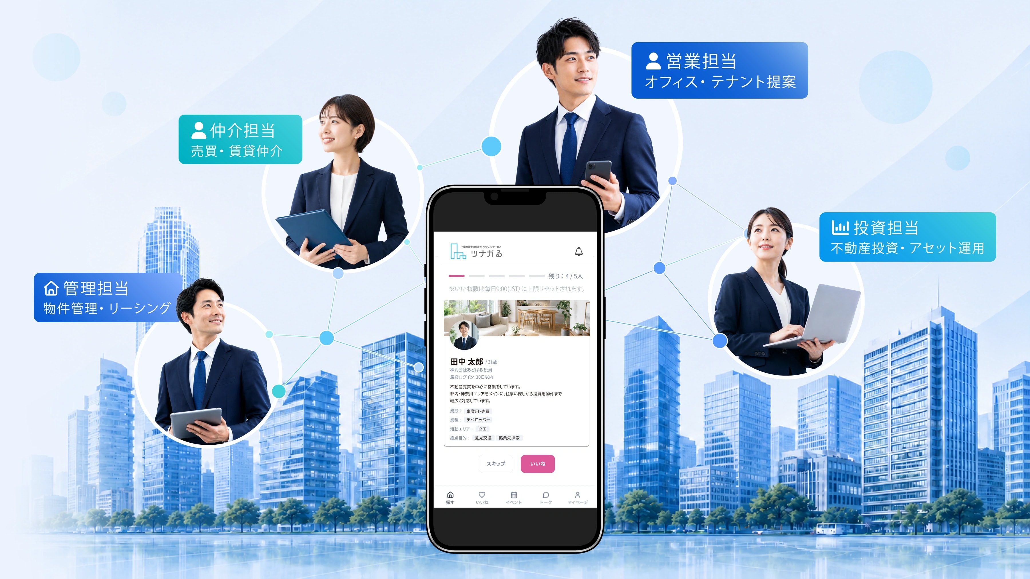 ツナガる(TSUNAGARU)アプリ画面 - 不動産業界プロフェッショナル向けBtoBマッチングプラットフォーム