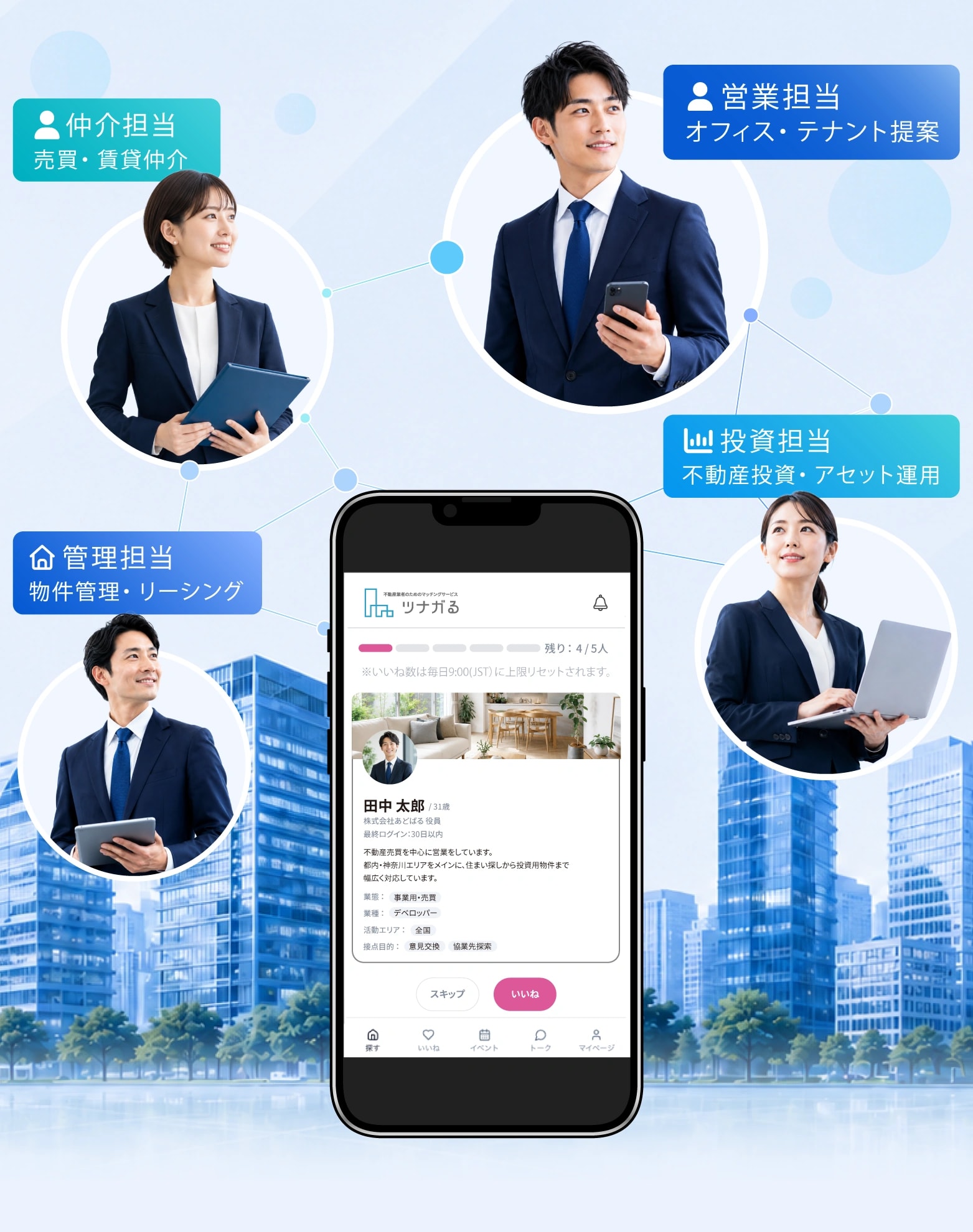 ツナガる(TSUNAGARU)アプリ画面 - 不動産業界プロフェッショナル向けBtoBマッチングプラットフォーム